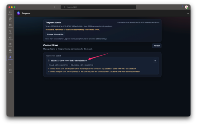Screenshot: admin tab