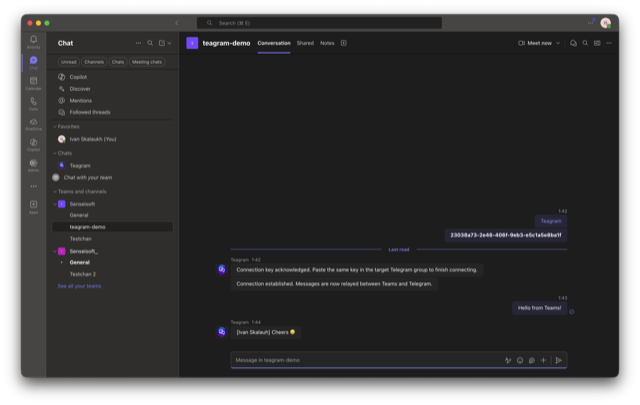 Screenshot: result in Teams
